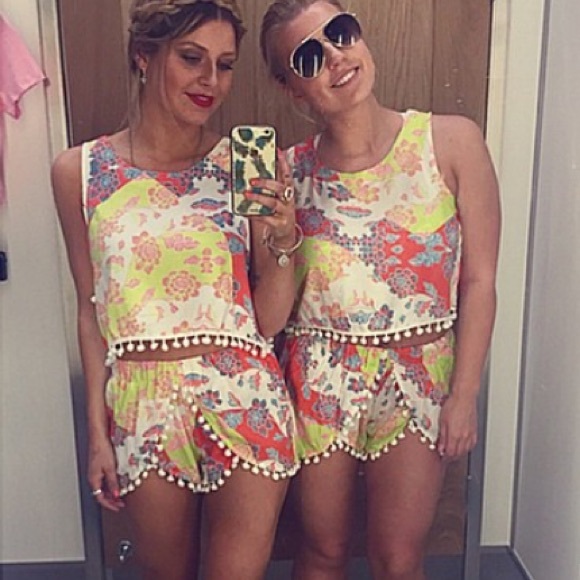 RAGA Other - Floral print tank and short set with pompom detail